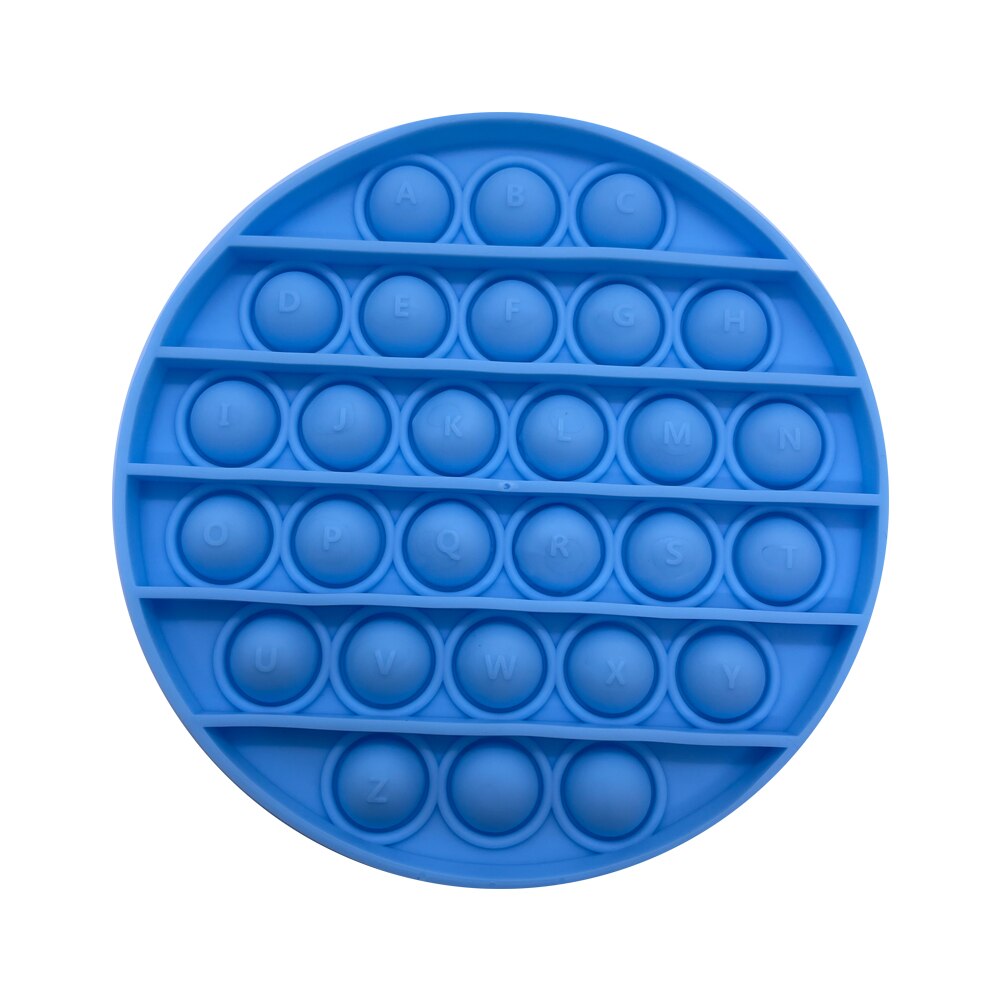Jucarie senzoriala originala Undercover din silicon Push Pop Bubble cu alfabet 26 litere, forma rotunda, albastra