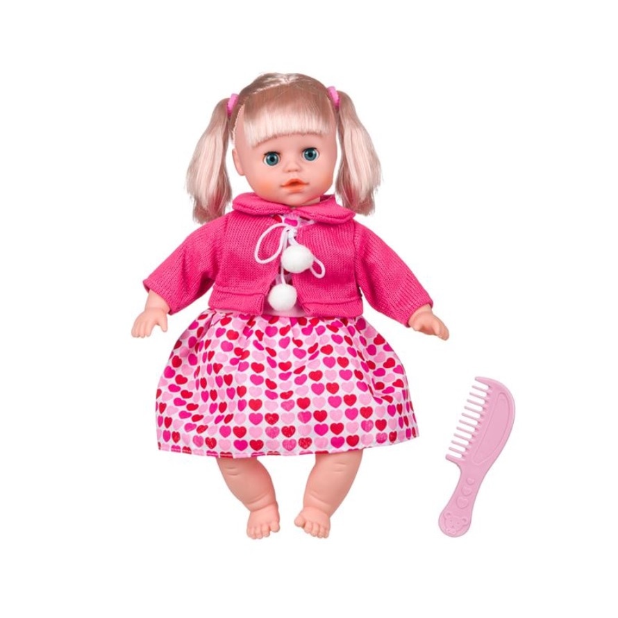 Bebelus de jucarie cu functie sonora, Baby Land, Roz, Inaltimea 35