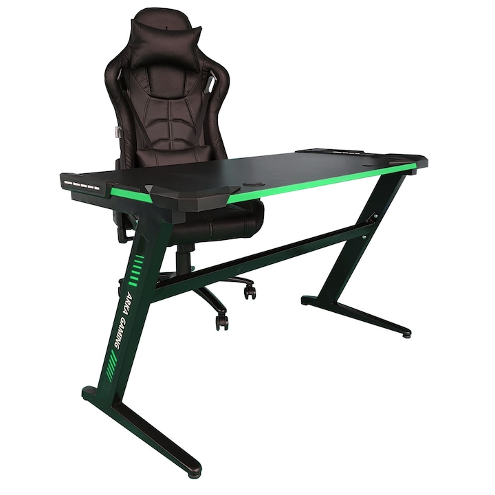 Arka Chairs Gamer Asztal Z6, RGB világítás, 120x60 cm, Fekete/Zold