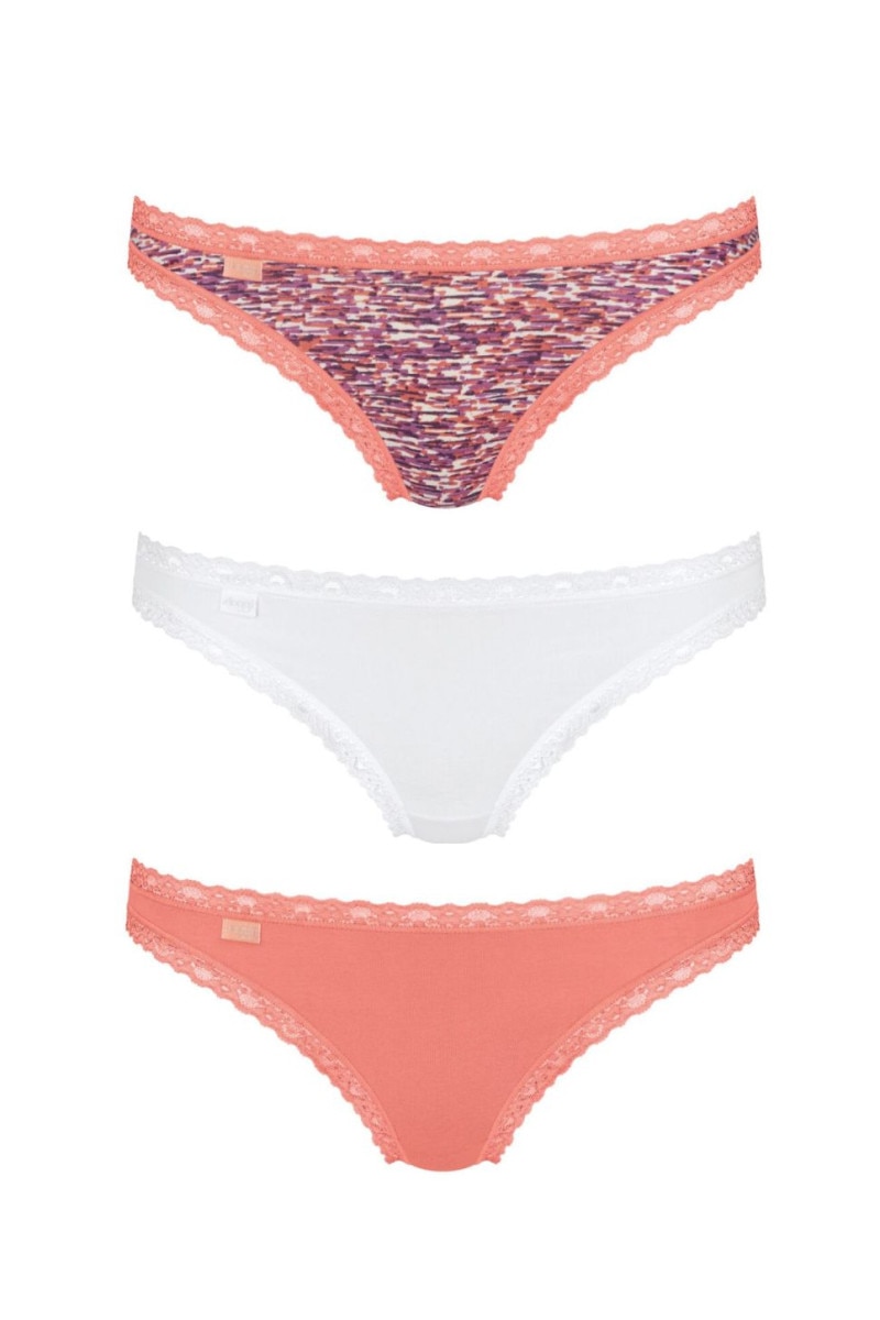 Set de 3 chiloti brazilieni, Sloggi Weekend Brazil, Alb/Imprimat/Roz, Multicolor