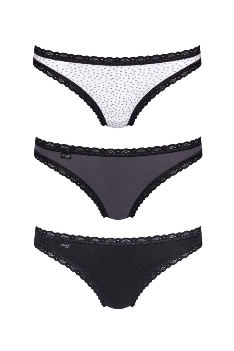 Set de 3 chiloti brazilieni, Sloggi Weekend Brazil, Alb/Albastru/Negru, Multicolor