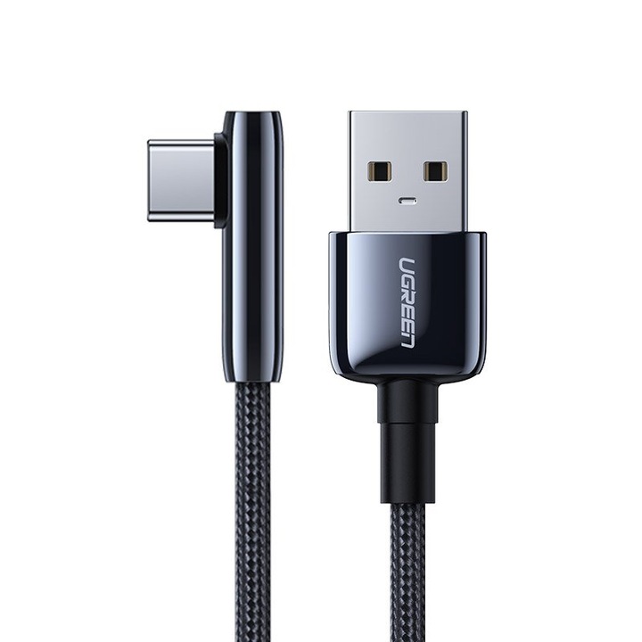 Кабел Ugreen, Elbow USB към USB-C, 5A, Quick Charge 3.0, 0.25M, черен