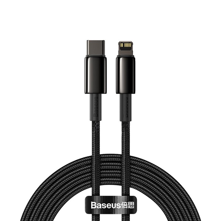 USB-C adat- és töltőkábel - Lightning Baseus Tungsten, 20 W, 2 m, fekete CATLWJ-A01