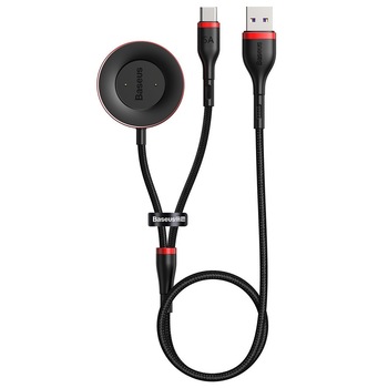 Cablu de date/incarcare Baseus, 2in1 USB Type-C 40W, Incarcator Huawei Watch, Negru/Rosu Cablu de date/incarcare Baseus, 2in1 USB Type-C 40W, Incarcator Huawei Watch, Negru/Rosu