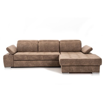 Coltar Extensibil TRENDY, cu lada de depozitare, cu tetiere, variante stanga/dreapta 300x180x110 cm, Bej, Dreapta Coltar Extensibil TRENDY, cu lada de depozitare, cu tetiere, variante stanga/dreapta 300x180x110 cm, Bej, Dreapta