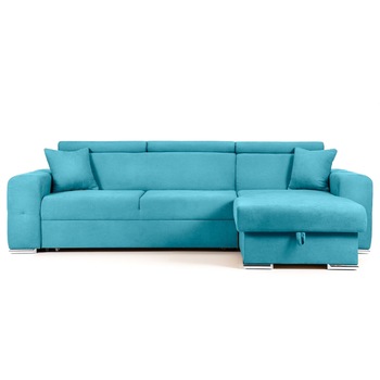 Coltar Extensibil BELLAGIO, sezlong interschimbabil, cu lada de depozitare, cu tetiere, 280x170x100 cm - Turcoaz Coltar Extensibil BELLAGIO, sezlong interschimbabil, cu lada de depozitare, cu tetiere, 280x170x100 cm - Turcoaz