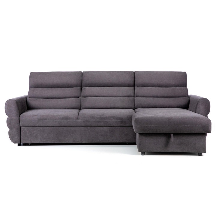 Coltar Extensibil TENERIFE, 270x180x85 cm, cu tetiere reglabile si lada de depozitare, sezlong interschimbabil, Gri