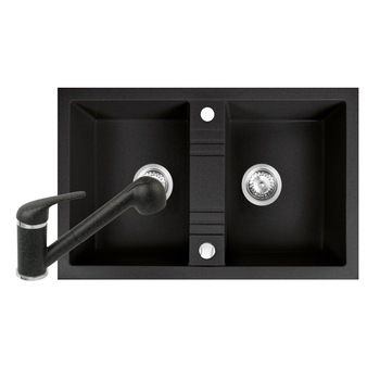Set Chiuveta bucatarie Ferro Mezzo II 2 Cuve 78x48 cm GRAFIT si Baterie Ferro FREYA stativa bucatarie cu dus extractibil BFR8B Set Chiuveta bucatarie Ferro Mezzo II 2 Cuve 78x48 cm GRAFIT si Baterie Ferro FREYA stativa bucatarie cu dus extractibil BFR8B
