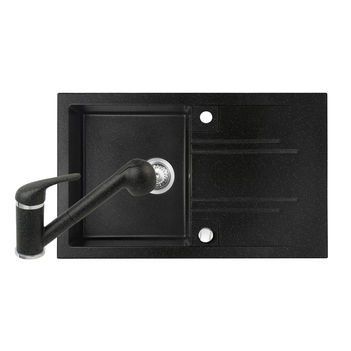 Set Chiuveta bucatarie Ferro Mezzo II 1 Cuva cu Picurator 78x48 cm GRAFIT si Baterie Ferro FREYA stativa bucatarie cu dus extractibil BFR8B