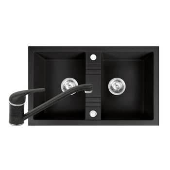 Set Chiuveta bucatarie Ferro Mezzo II 2 Cuve 78x48 cm GRAFIT si Baterie Ferro FREYA stativa bucatarie BRF4B Set Chiuveta bucatarie Ferro Mezzo II 2 Cuve 78x48 cm GRAFIT si Baterie Ferro FREYA stativa bucatarie BRF4B