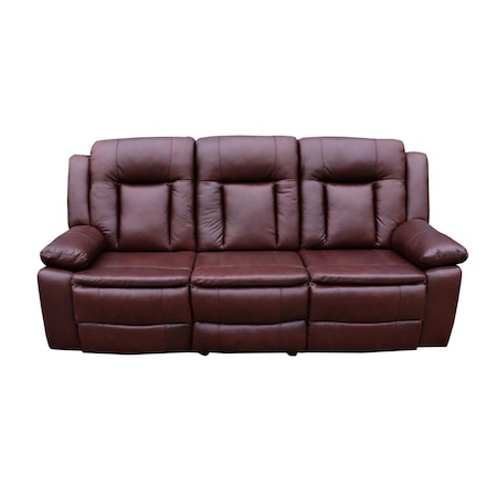 Canapea 3 locuri Piele Naturala Ackerley Coniac, Mobila Domnel, 2 reclinere electrice si port USB, lungime 215cm