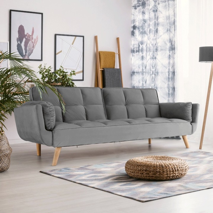 Canapea Extensibila Rubik 3 locuri Light Grey Catifea, 213x77x81 cm