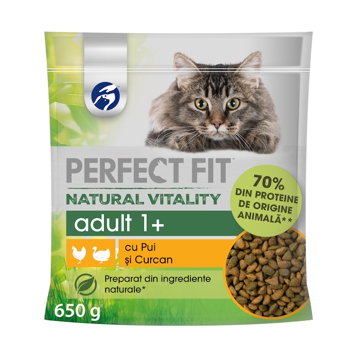 Hrana uscata pentru pisici Perfect Fit Natural Vitality, Pui si Curcan, 650g