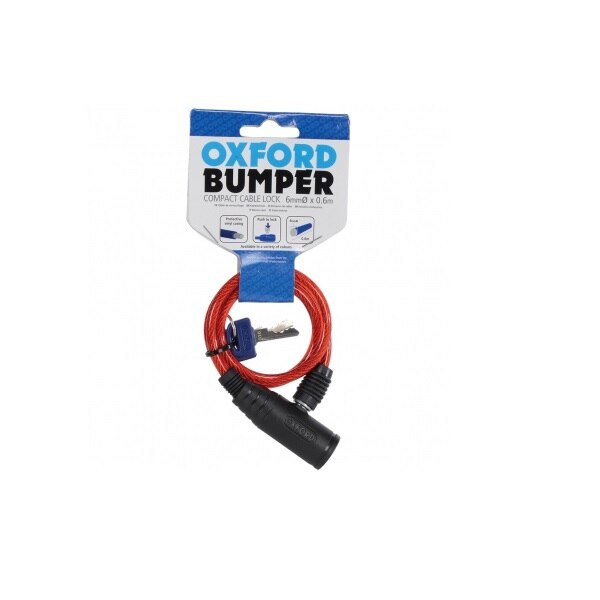 Cablu antifurt Oxford Bumper, rosu( 0,6m x 6mm)