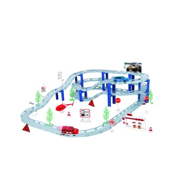 Set pista cu vehicule de politie,370 lungime totala, 53 piese, 4 masinute si un elicopter, Multicolor, 3 ani + Set pista cu vehicule de politie,370 lungime totala, 53 piese, 4 masinute si un elicopter, Multicolor, 3 ani +