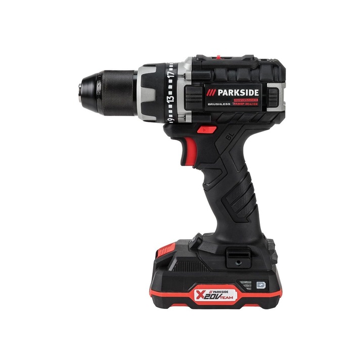 Bormasina cu acumulator, ParkSide Performance PABSP 20-Li C2 / C3, 20V, 2Ah Brushless 60Nm X20V, surubelnita in carcasa, Multicolor