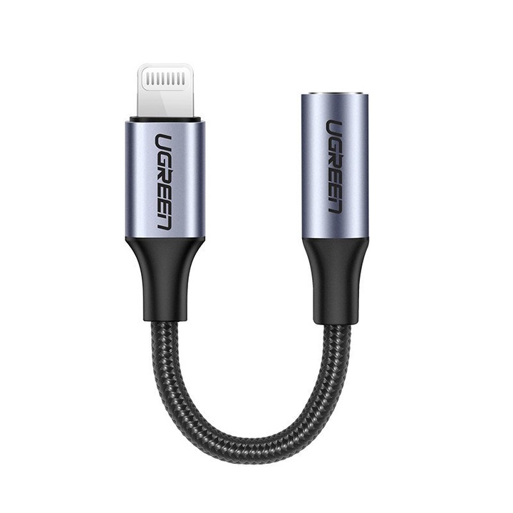 Адаптер Ugreen 3.5 mm Mini Jack към Lightning MFI, 10cm, черен
