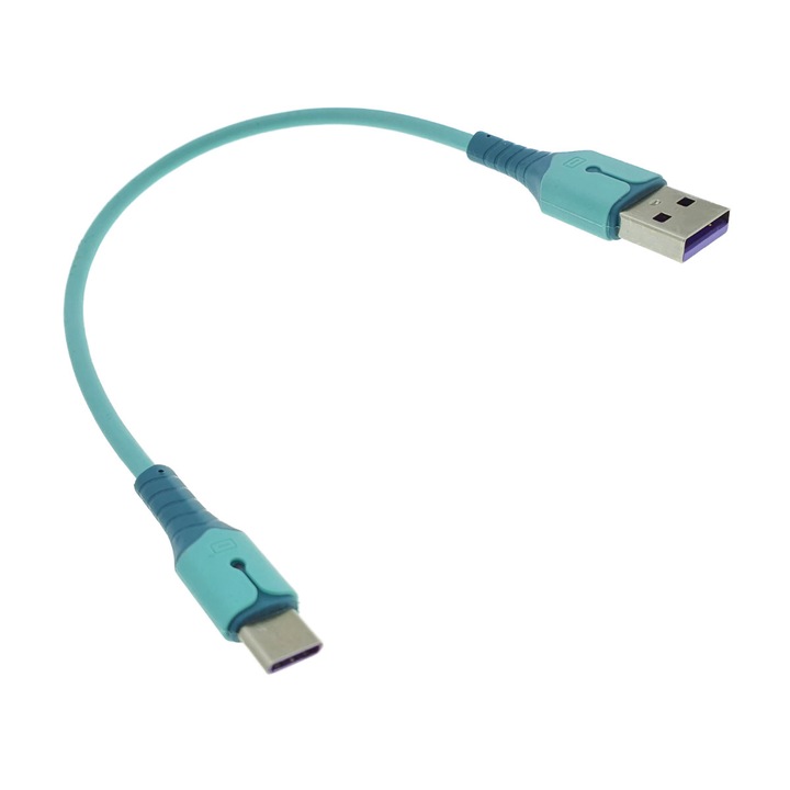 Cablu premium de incarcare rapida, LED, USB 2.0 tata la USB tip C tata, Liquid Soft Rubber, 25 cm, 3A, albastru Albastru 1.5 m