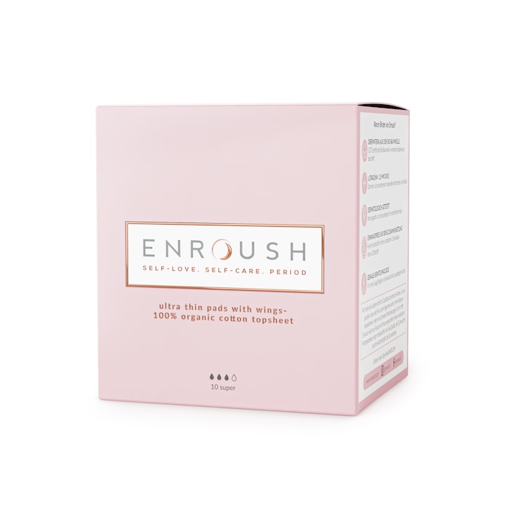 Absorbante cu aripioare tip pads, 10 Super, 100% Naturale, Enroush