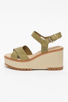 Timberland, Sandale wedge de piele Koralyn, Verde oliv, 6 Timberland, Sandale wedge de piele Koralyn, Verde oliv, 6