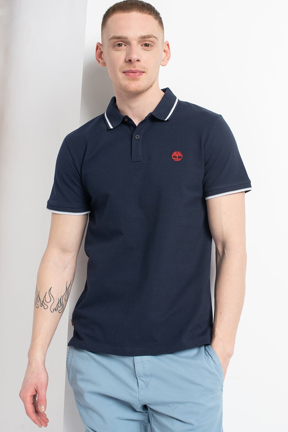 Timberland, Tricou slim fit de bumbac organic Millers River, Bleumarin inchis