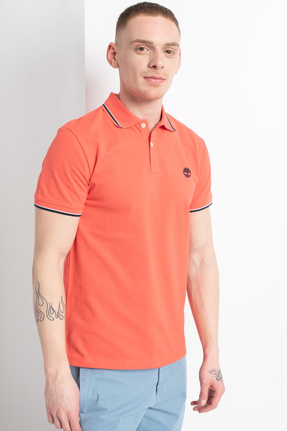 Timberland, Tricou slim fit de bumbac organic Millers River, Corai