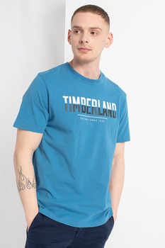 Timberland, Tricou regular fit cu imprimeu logo, Albastru petrol