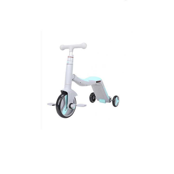 Go Kart, Átalakítható tricikli gyerekeknek, könnyű kerekek, +3 éves kortól, fényekkel és zenével, fehér / kék