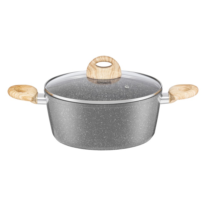 Oala cu capac 28cm, 5.6L, invelis Stone Effect, AMBITION Kenya