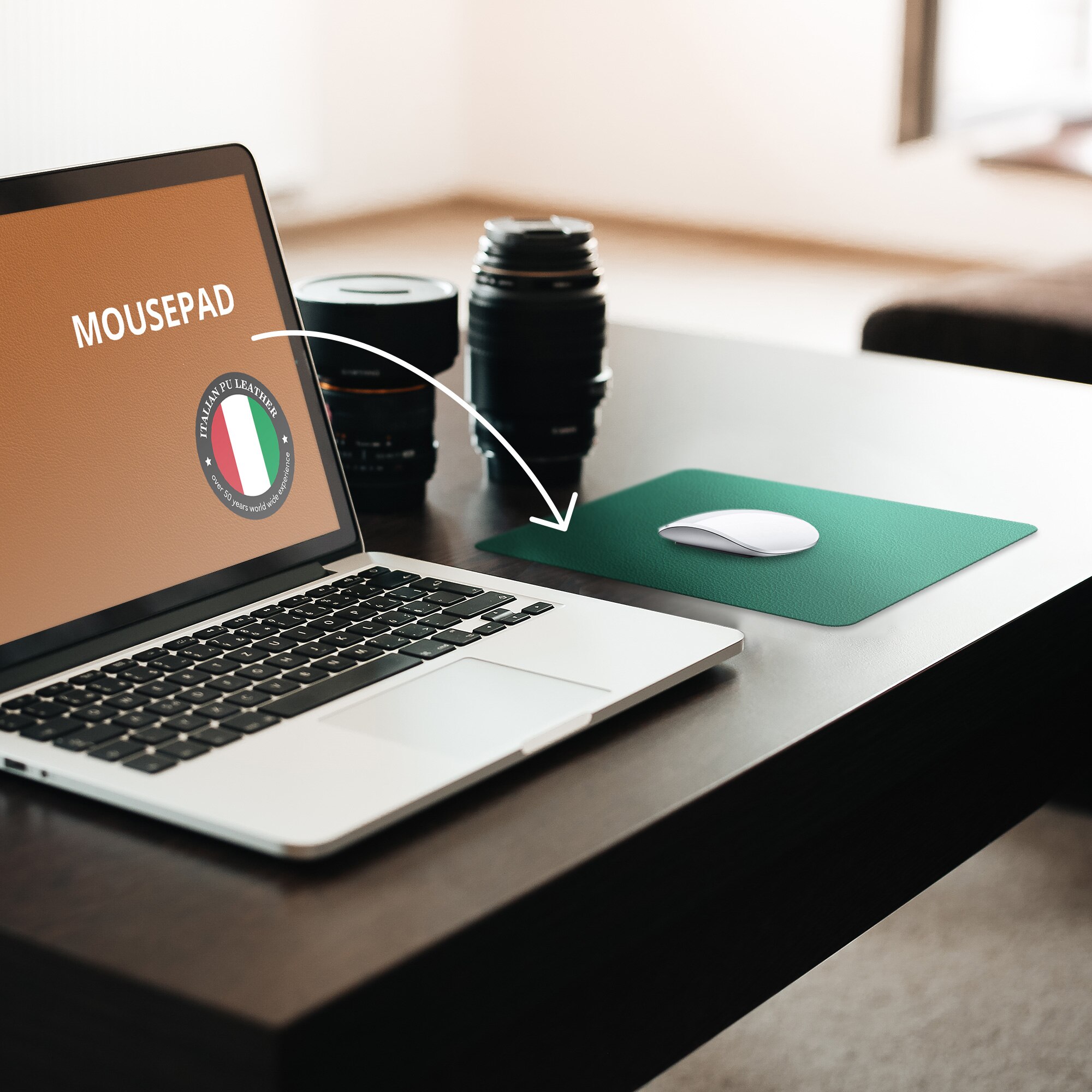 Mousepad Flexi M, din piele PU, cu doua fete, pentru protectie birou, UNIKA, verde/bej