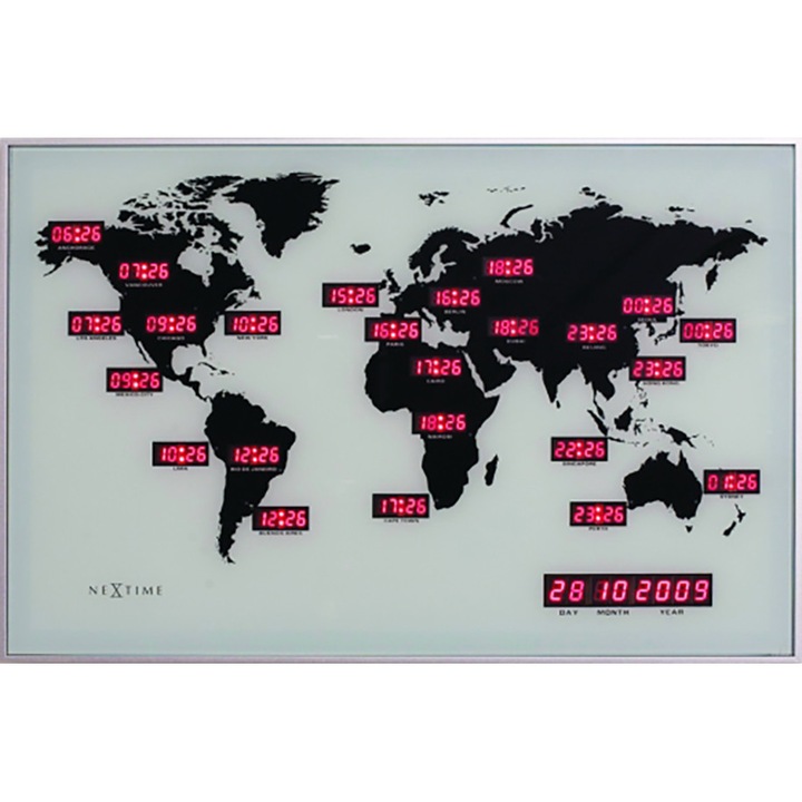 NeXtime World Time Digit digitális üveg dekor falióra