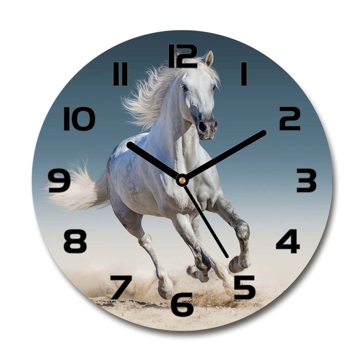 Ceas de perete. de sticla. calul alb galop. Alb. Rotund Ø30 cm. 95257889