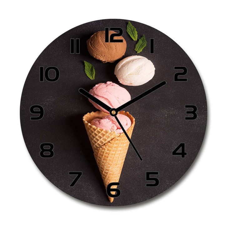 Ceas de perete. de sticla. con de inghetata. Negru. Rotund Ø30 cm. 114775642