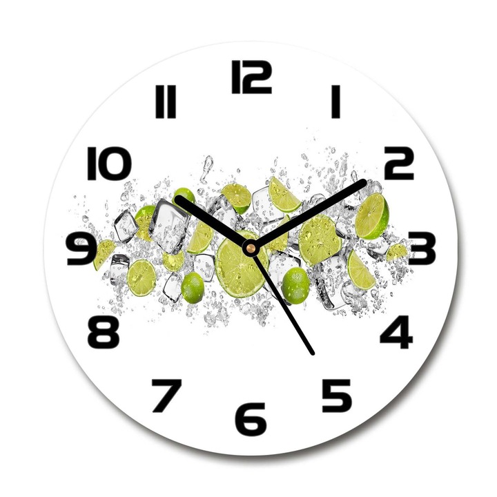 Ceas de perete. de sticla. cuburi de gheata de lime. Verde. Rotund Ø30 cm. 117934420