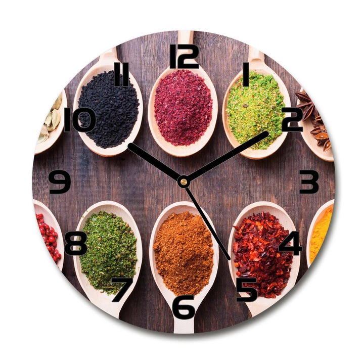 Ceas de perete. de sticla. condimente colorate. Multicolor. Rotund Ø30 cm. 65932226