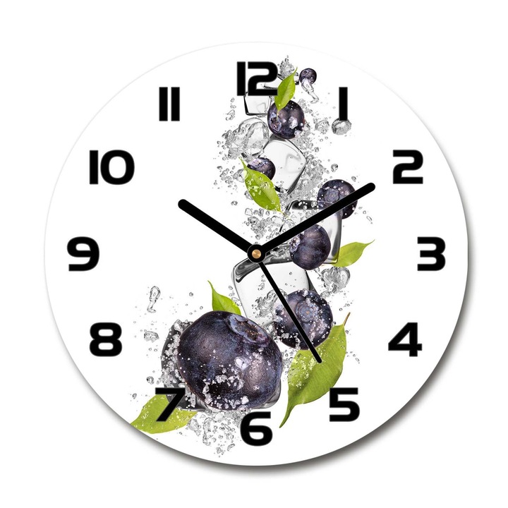 Ceas de perete. de sticla. inghetata de afine. Negru. Rotund Ø30 cm. 54963979