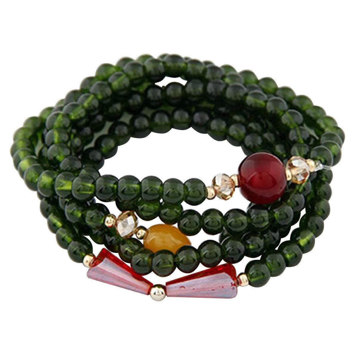 Bratara ZZV cu margele verzi, rosii, galbene si aurii