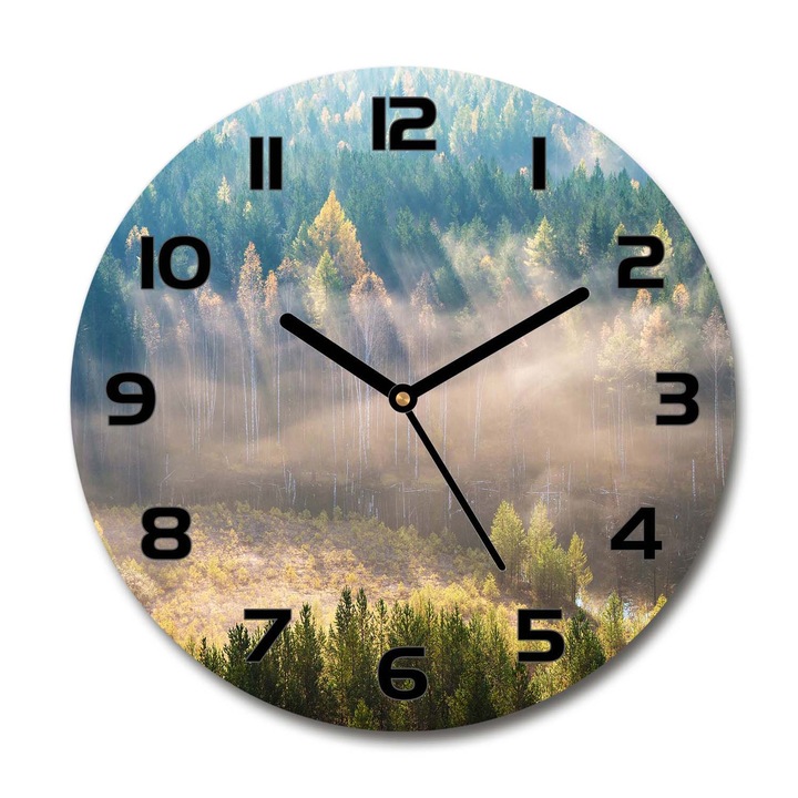 Ceas de perete. de sticla. ceata in padure. Verde. Rotund Ø30 cm. 104886541