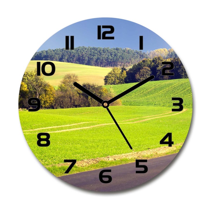Ceas de perete. de sticla. coridorul campului padure. Verde. Rotund Ø30 cm. 72725043