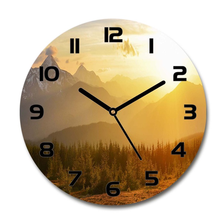 Ceas de perete. de sticla. muntii soarelui. Galben. Rotund Ø30 cm. 84116149