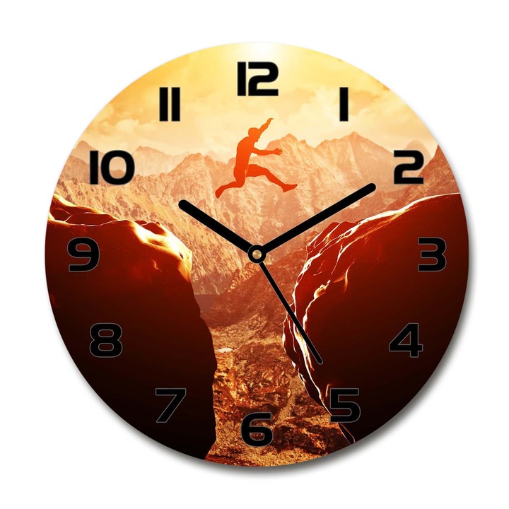 Ceas de perete. de sticla. sari prapastie. Portocaliu. Rotund Ø30 cm. 66004073