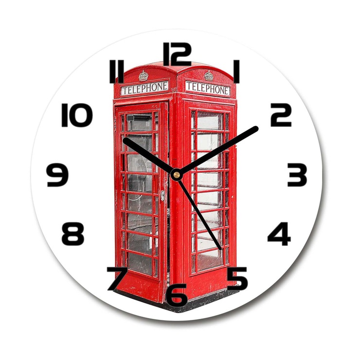 Ceas de perete. de sticla. cabina telefonica. Rosu. Rotund Ø30 cm. 117433861