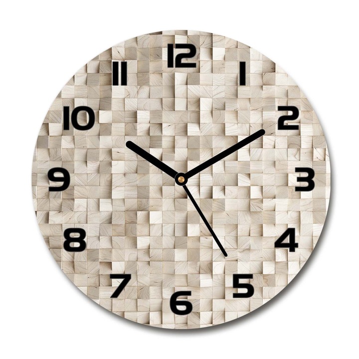 Ceas de perete. de sticla. cub 3d din lemn. Bej. Rotund Ø30 cm. 89246295