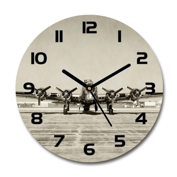 Ceas de perete. de sticla. vechi bombardier. Bej. Rotund Ø30 cm. 70974591