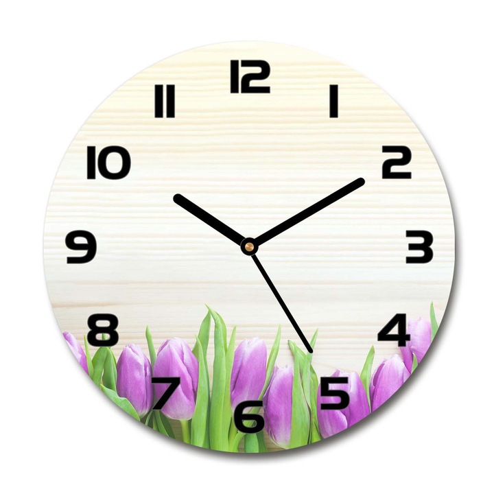 Ceas de perete. de sticla. mov lalele mov. Violet. Rotund Ø30 cm. 78755149