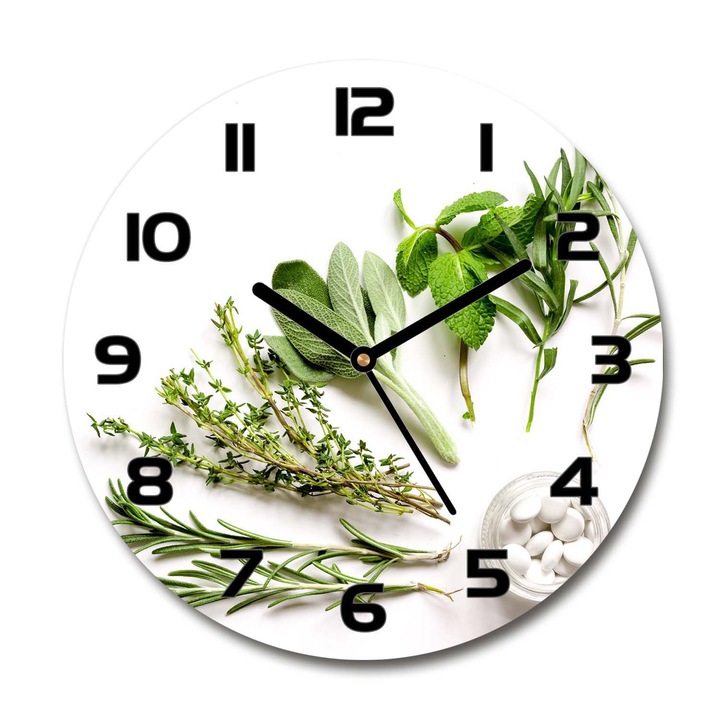 Ceas de perete. de sticla. ierburi. Verde. Rotund Ø30 cm. 125344831