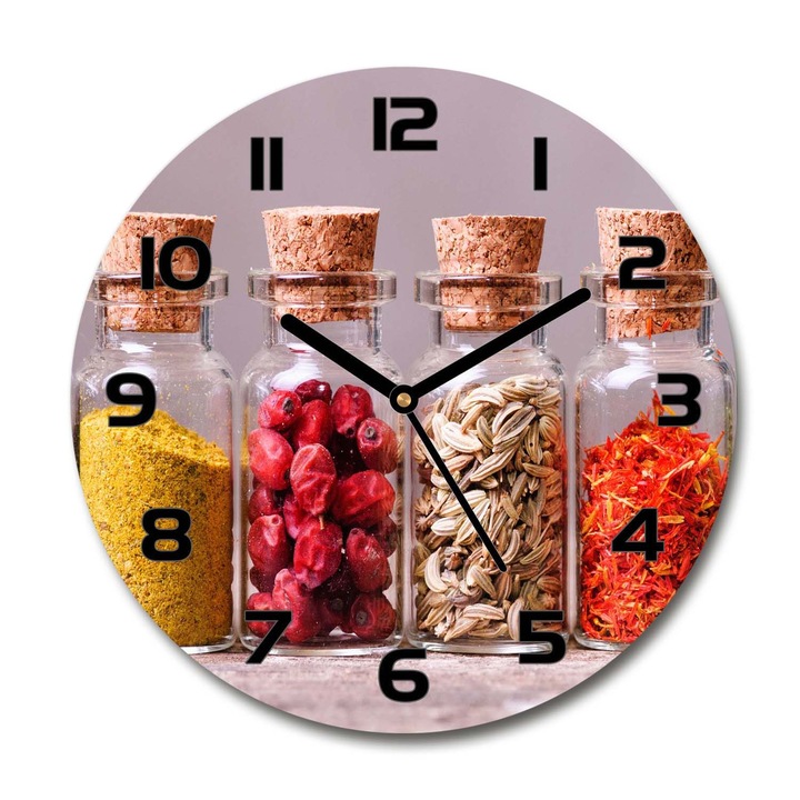 Ceas de perete. de sticla. condimente colorate. Multicolor. Rotund Ø30 cm. 74610984