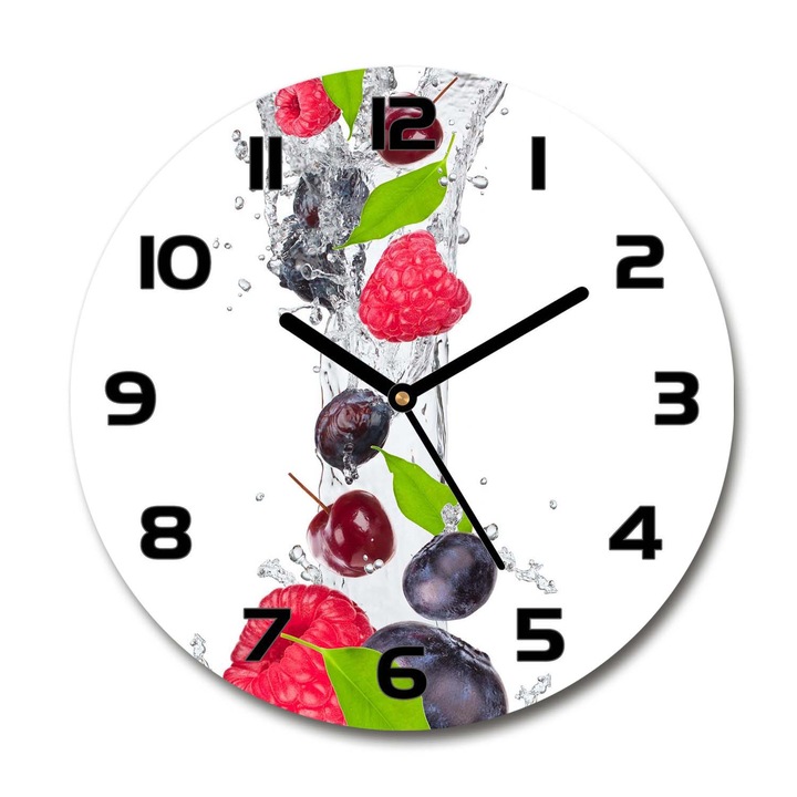 Ceas de perete. de sticla. apa de fructe. Multicolor. Rotund Ø30 cm. 54937958