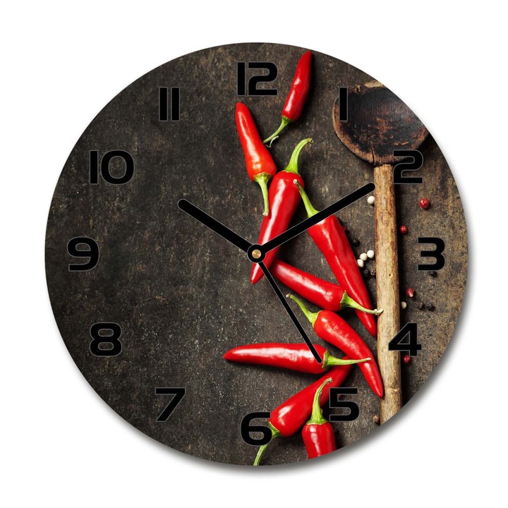 Ceas de perete. de sticla. ardei iuti. Rosu. Rotund Ø30 cm. 92417678
