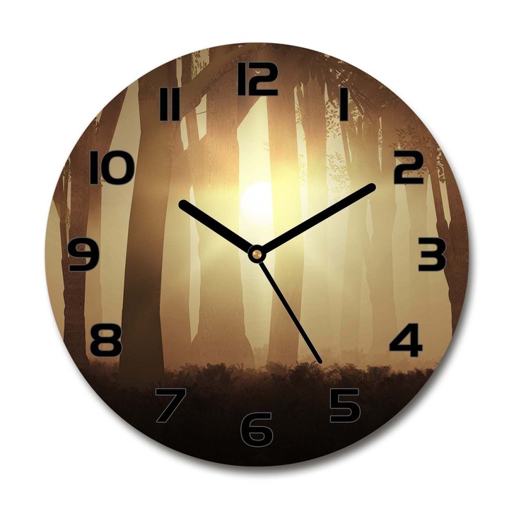 Ceas de perete. de sticla. ceata in padure. Maro. Rotund Ø30 cm. 84176608